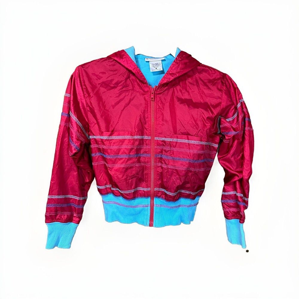 American Girl Ready For‎ Fun Red Full Zip Hooded Jacket Blue Stitch Girls Size M